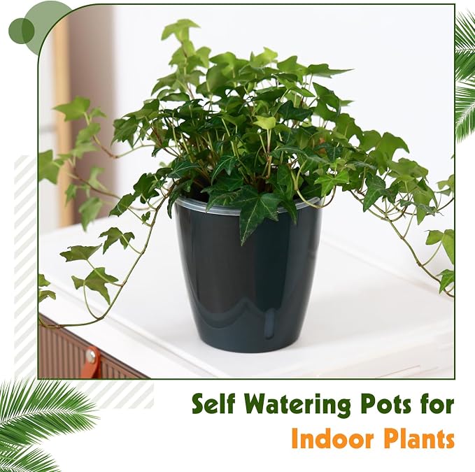 Self-Watering Pots for Indoor Plants, 16-Pack Self Watering Planter with Drainage Holes, Small African Violet Pots with Water Indicator, 10-Pack 5''/6-Pack 6.7'' Orchid Pot, Black