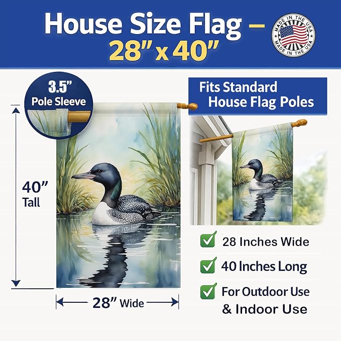 Caroline's Treasures Minnesota Common Loon House Flag Large Porch Sleeve Pole Decorative Outside Yard Banner Artwork Wall Hanging, Polyester, House Size, Multicolor