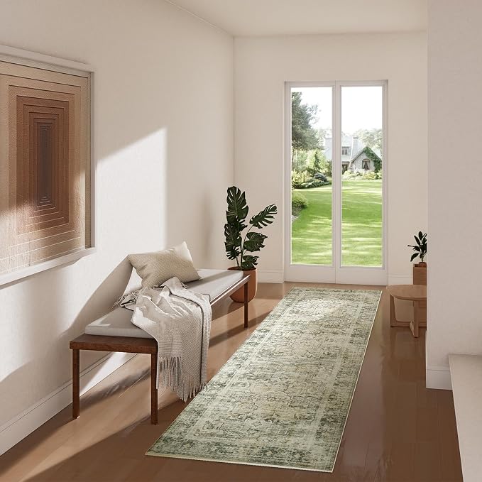 2x6 Washable Rug Runners for Hallways: Kitchen Runner Rug with Rubber Backing Non Slip Soft Faux Wool Low Pile Non Shedding Carpet Runners for Entryway Bedroom Foyer Bathroom Home Office Indoor