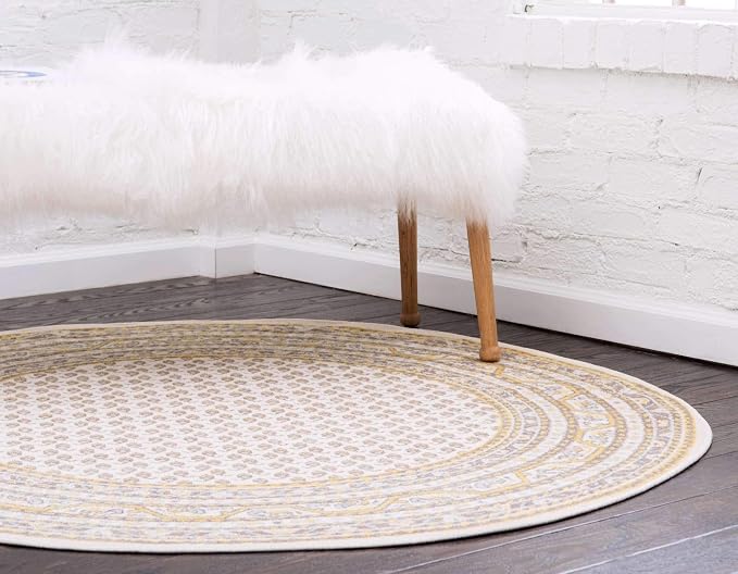 Unique Loom Williamsburg Collection Traditional Border with Dotted Center Area Rug, Round 5' 1" x 5' 1", Beige/Yellow