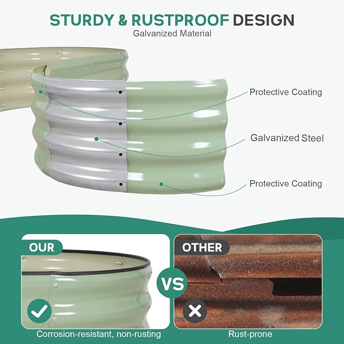Galvanized Raised Garden Bed - 4×2×1ft (2 Packs) Planter Raised Beds for Gardening | Oval Metal Garden Planter Box with Safety Edging and Gloves for Vegetables Fruits Flower - AvocadoGreen