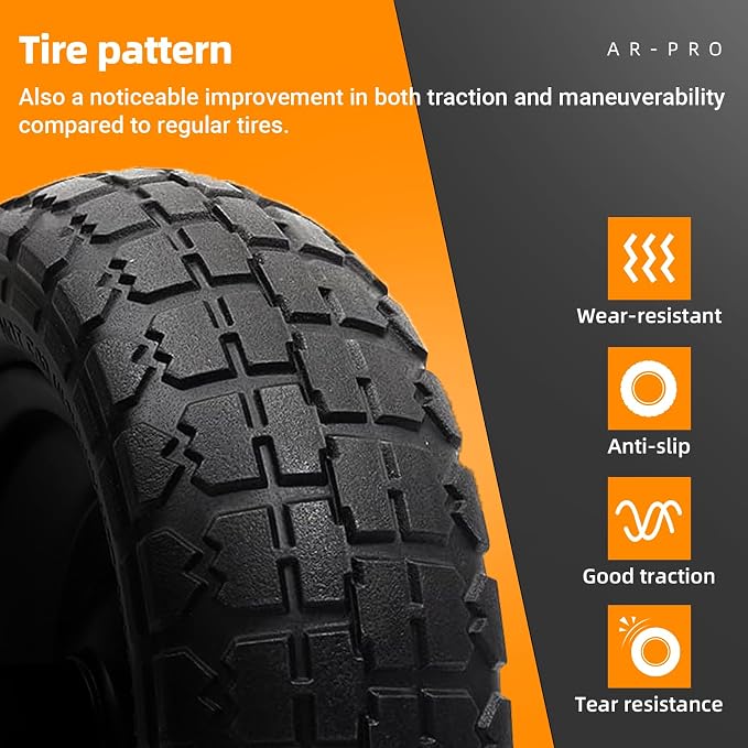 AR-PRO (2-Pack) 10" Flat Free Solid Tire and Wheel - with 5/8" Axle Bore Hole, 2.1" Offset Hub for 10 Inch Wheelbarrow Wheels - Compatible with Garden Cart,Trolleys,Hand Trucks and Yard Trailers | 5/8" Axle Bore Hole, 2.1" Offset Hub, for Wheelbarrow T...