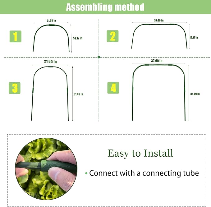 10 Sets Garden Hoops for Raised Bed, Greenhouse Hoops with 30 Clips Detachable Garden Hoops for Netting DIY Grow Tunnel Hoops for Vegetable and Plant, Greenhouse Support Frame Hoops