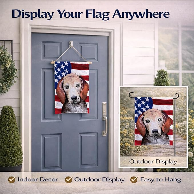 Caroline's Treasures CK6517GF Estonian Hound Dog American Flag Garden Flag Mailbox Flag Decorative Yard Flag Banner Outside Patio Artwork Yard Flower Beds, Garden Size, Multicolor