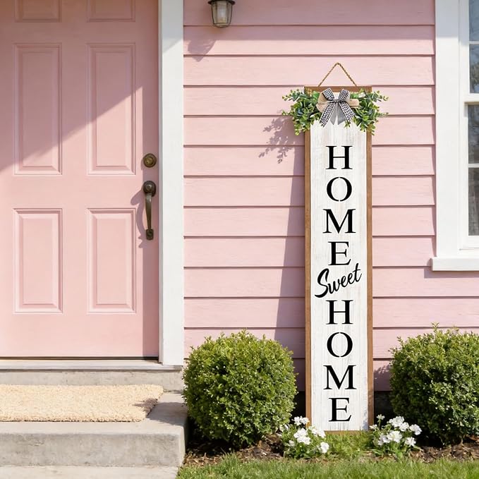 Welcome Sign for Front porch Standing 45"X9" Double-Sided Wood Frame Outdoor Tall Welcome Signs Vertical Decor for Farmhouse Rustic Home Modern Outside Front Door Wall Decorations
