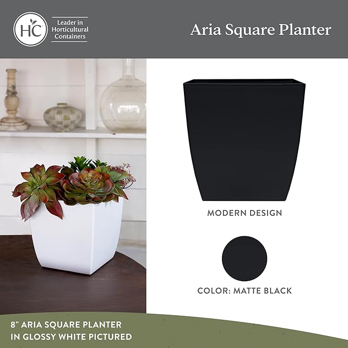 The HC Companies Aria Self Watering Square Plant Pot w/Drainage - Classic Planters for Outdoor Plants & Indoor Plants - Lightweight & UV-Resistant Plastic Pots for Plants (6" Matte Black, Pack of 1)