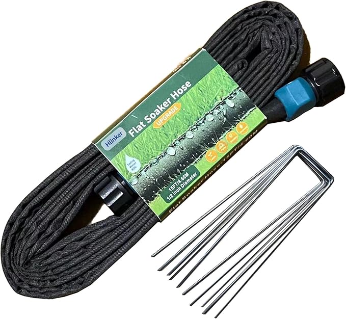 Hlinker 2026 Flat Soaker Hose 15 ft with Stake for Garden, Linkable Drip Hose Diy Automates Garden Irrigation System Saving 81% Water, Dual-layer Leak-free Design Water Hose with Holes