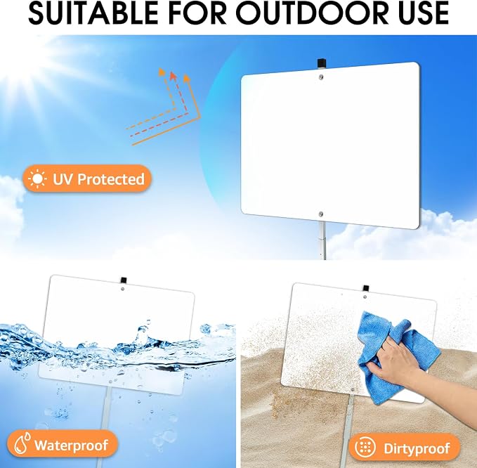 Faittoo Blank Metal Sign with 42" Stake, 4-Pack 14 x 10 Inches Rust Free Aluminum, UV Protected, Waterproof, Weather Resistant, Durable Ink, Includes Matching Screws & Wren, Easy to Mount