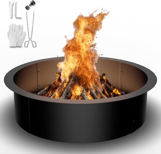 Fire Pit Ring Insert for Garden Patio Backyard | 36 Inch Smokeless Fire Pit Ring for Outside Fire Pit, Carbon Steel Firepit Rim Insert for DIY Fire Pits, Anti-Rust Coating