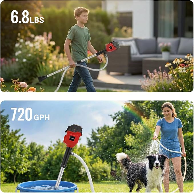 Brushless Stick Water Transfer Pump Compatible with Milwaukee 18V Battery(Tool Only), 720GPH Cordless Water Pump Submersible Sump Pump Utility Pump for Pool Garden Pond