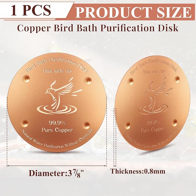 MorningRo 1 Pcs 4'' Bird Bath Copper Disk, 0.8mm Thick Reinforced 99.99% Pure Copper Disc birdbath Purification Disc, with 4 Point Support for Outdoor Birdbaths Bowls Cleaner