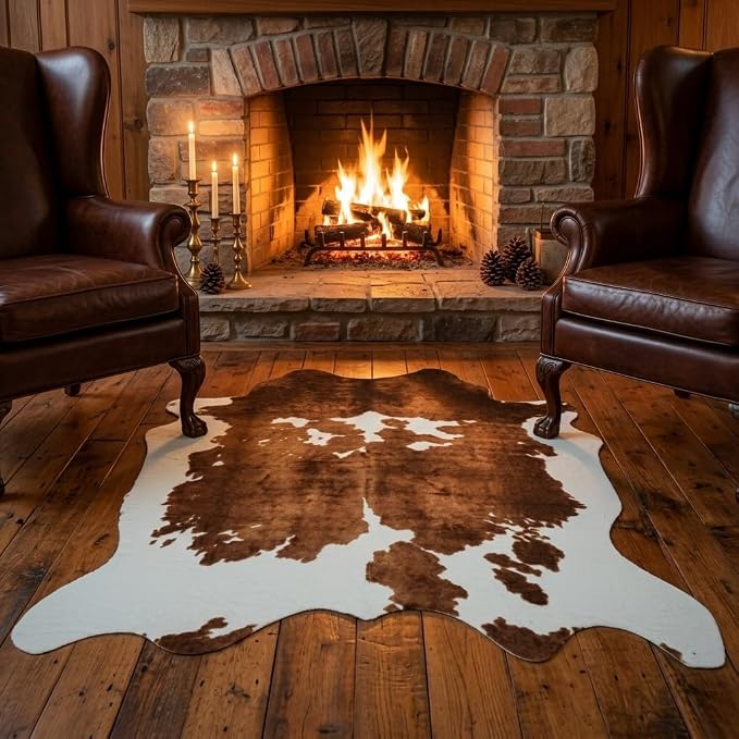 MustMat Faux Cow Hide Rug, American Rustic Decor Area Rug, 5'2" x 6'7" | Perfect for Living Rooms & Bedrooms, Matches Urban Western & Farmhouse Styles for Holiday & Party Decor