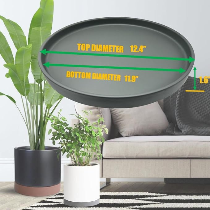 Yukfona Ceramic Plant Saucer Tray 1 Pcs 12 Inch Grey, 12.5" OD x11.9 ID x1.6 Deep| Fits Flower pots Bottom≤ 11.9", Heavy Duty Glazed Round Planter Drip with Catch Basin for Indoor Outdoor Plants