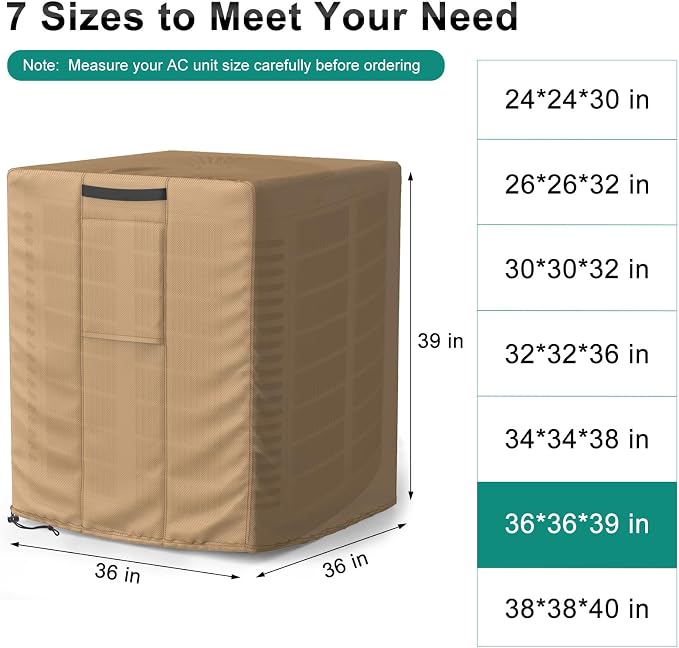 Central Large Air Conditioner Cover for Outside Units, Waterproof & Windproof Outdoor AC Units Cover Brown (36"x36"x39" Inch)