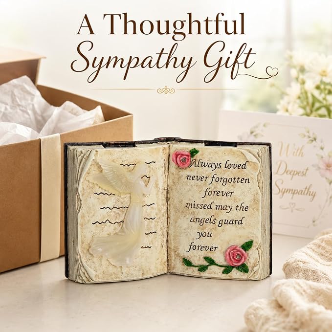 Solar Memorial Garden Lights, Angel Book Statue with Warm LED Glow, Weather-Resistant Outdoor Cemetery Decorations with 2 Removable Stakes, Sympathy Gifts for Loss of Loved One, Garden Yard Decor