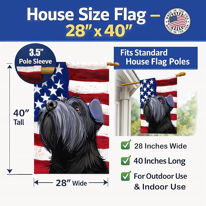 Caroline's Treasures CK6725CHF Standard Schnauzer Black American Flag House Flag Large Porch Sleeve Pole Decorative Outside Yard Banner Artwork Wall Hanging, Polyester, House Size, Multicolor