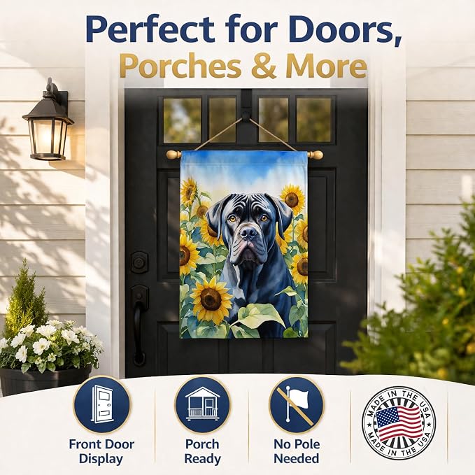 Caroline's Treasures DAC6045CHF Cane Corso in Sunflowers House Flag Large Porch Sleeve Pole Decorative Outside Yard Banner Artwork Wall Hanging, Polyester, House Size, Multicolor