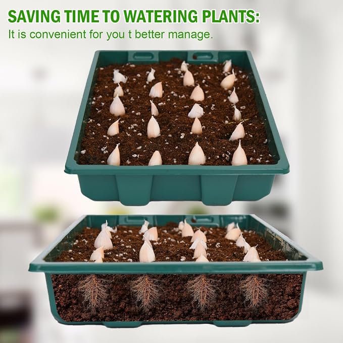 YoleShy 10 Pack Seed Starter Tray Reusable Plastic Plant Seedling Starter Trays Thickened Sturdy Durable for Germination Growing Microgreens Planting Propagation, Without Drain Holes, 14.5"x9", Green