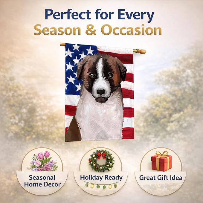Caroline's Treasures CK6477CHF Cao de Gado Transmontano American Flag House Flag Large Porch Sleeve Pole Decorative Outside Yard Banner Artwork Wall Hanging, Polyester, House Size, Multicolor