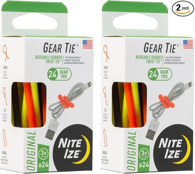 Nite Ize Gear Tie ProPack 3 Multi-Colored Twisty Ties Durable (2-Pack of 24)