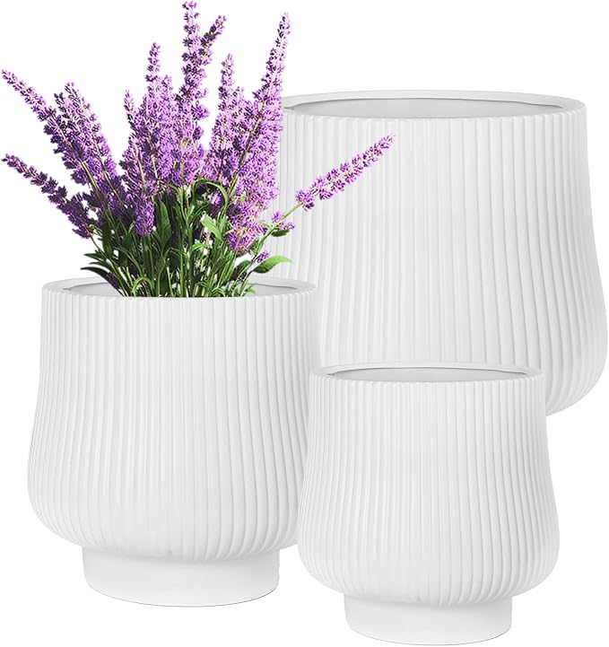 OXART Ceramic Plant Pot, 9/7/5.3 inch Large Plant Pot with Drainage, 3 Piece Planters for Indoor Plants, Modern Decor Home Office Garden Flower Pots for Indoor Outdoor Plants, White