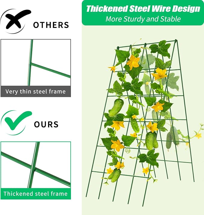 DoCred Cucumber Trellis, 2 Pack Foldable A Frame Trellis for Raised Bed Climbing Plants, Vegetables, Includes Plant Support Clips, Twist Ties, Plastic Ties- Made from PVC-Coated Steel