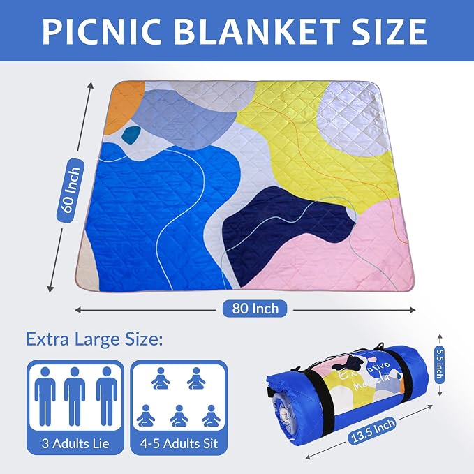 Exclusivo Mezcla Extra Large Waterproof Picnic Blankets 3 Layer, Sandproof and Foldable Outdoor Blanket for Beach Camping, Park and Travel