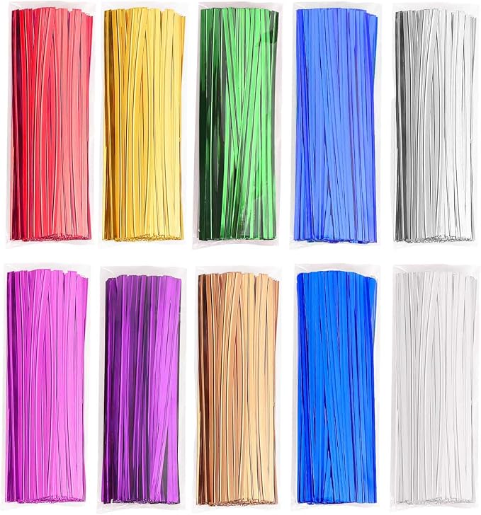 10000 Pcs Metallic Twist Ties 10 Colors Twist Tie 4" Bread Ties Twist Ties for Bags Foil Twist Ties Bag Ties Colorful Twist Ties for Party Gift Wrapping Bags Cellophane Treat Bags Bread Candy Bags