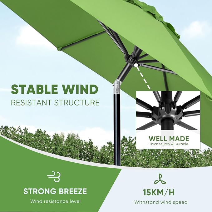 Tempera Patio Market Outdoor Table Umbrella with Push Button Tilt and Crank, Large Sun Umbrella with Sturdy Pole & Fade Resistant Canopy, Easy to Set
