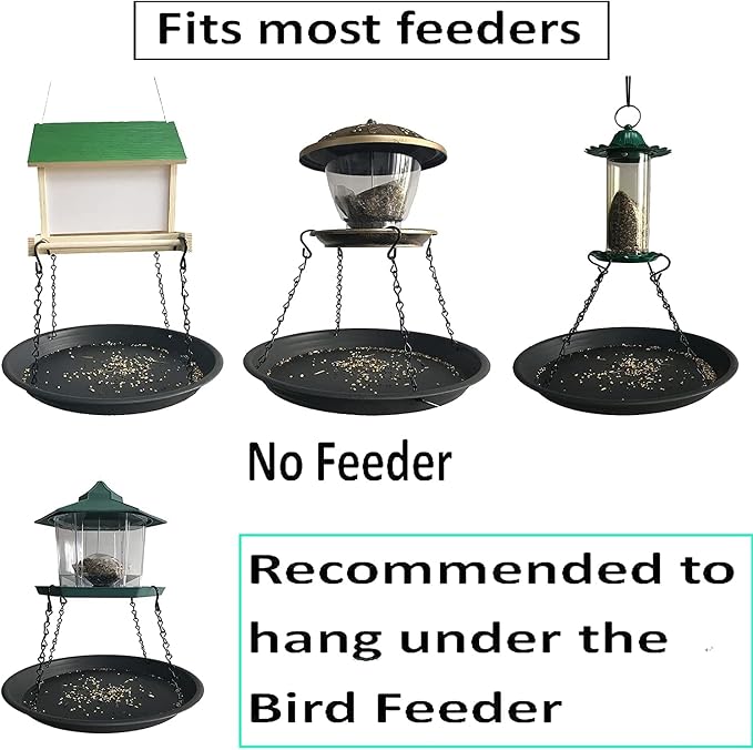 12.8" Platform Bird Feeder,Large Hanging Tray Squirrel Feeder,Wild Bird Seed Catcher Tray,Bird Viewing,for Attracting Birds Outdoors,Yard Garden,Backyard Decoration,Gift Ideas for Bird Lovers, Black