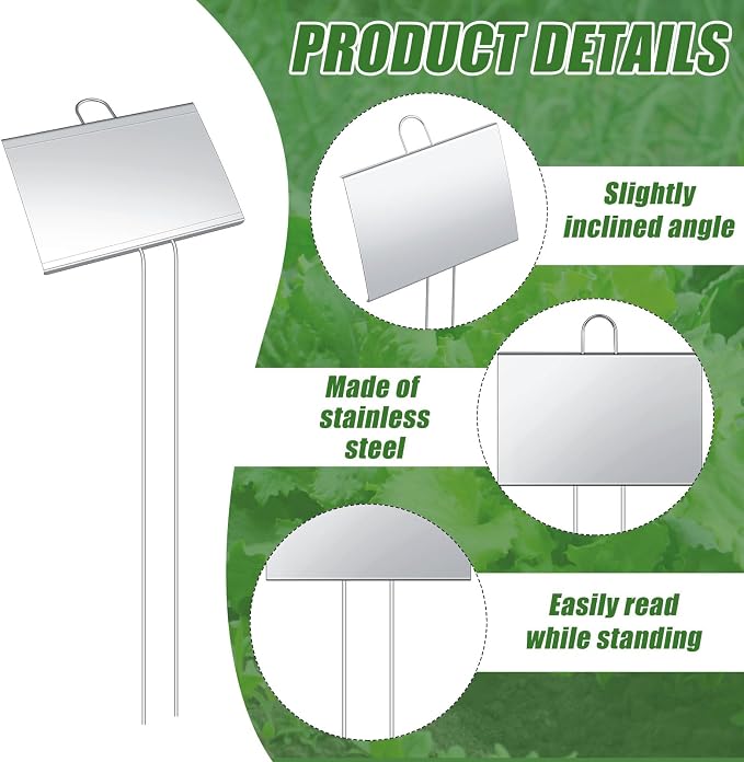 Landhoow 50 Pcs Large Garden Plant Markers Metal Plant Labels Sign 5'' x 3'' with 11'' Stake Weatherproof Waterproof Garden Sign for Outdoor Seedlings Herbs Vegetable Greenhouse, Silver