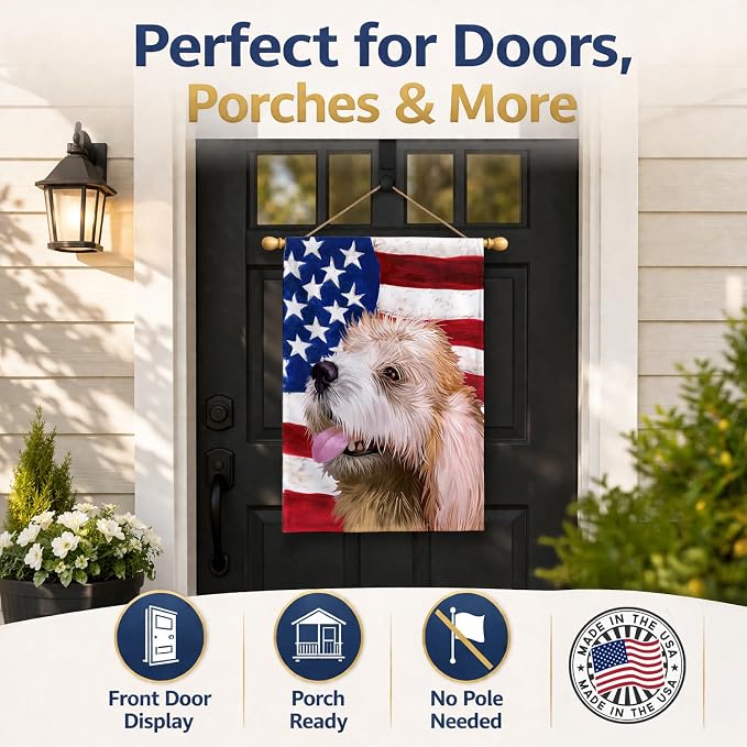 Caroline's Treasures CK6462CHF Briquet Griffon Vendeen American Flag House Flag Large Porch Sleeve Pole Decorative Outside Yard Banner Artwork Wall Hanging, Polyester, House Size, Multicolor