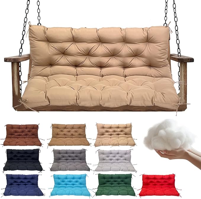 Swing Replacement Cushions for Outdoor: 2-3 Seater Waterproof Porch Bench Cushion with Backrest and Ties - 4" Thick Swing Cushion for Garden Patio Backyard Loveseat