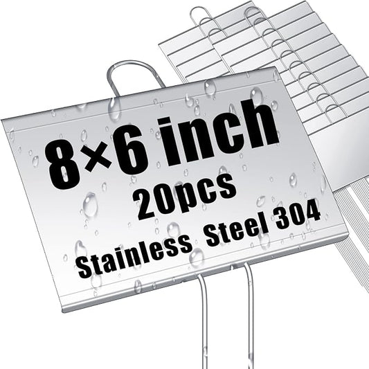 Landhoow 20 Pcs Large Garden Plant Markers Metal Plant Labels Sign 6'' x 8'' with 13'' Stake Weatherproof Waterproof Garden Sign for Outdoor Seedlings Herbs Vegetable Greenhouse, Silver