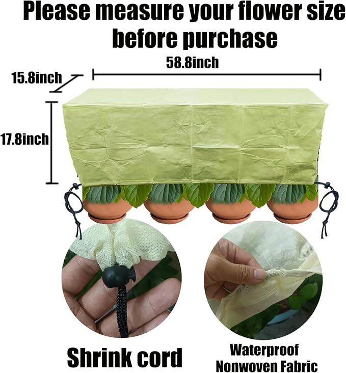 EJW Planter Cover, Plant Covers Freeze Protection,2 Pack 59.2"*17.7"x15.7" Planter Covers for Winter, Frost Cloths for Outdoor Plants, Raised Bed Covers for Winter.