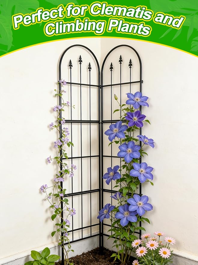 2 Pack Garden Trellis for Climbing Plants Outdoor - 16'' W x 71" H Large Rustproof Metal Plant Support Trellis, Decorative Panels for Climbing Rose, Clematis and Trumpet Vine