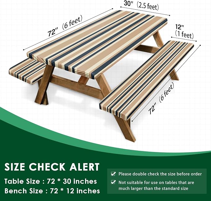 Picnic Table Cover with Bench Covers Elastic Edges, Mountain Camper Fitted Table Cover, Outdoor Patio Camping Essentials 72 Inch 3PCS, Waterproof Camping Fitted Tablecloth with Drawstring Bag