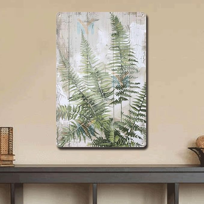 Metal Sign Tin Sign Vintage Wall Art Shabby Chic Maidenhair Fern Tin Sign for Antique Artistry Rustic Wall Art and Distressed Wood Acc Metal Signs Vintage for Pub 8×12 Inches