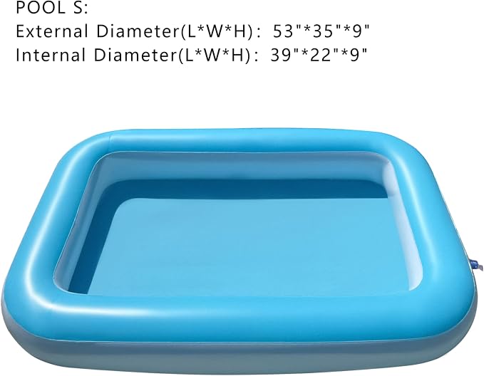 Inflatable Splash Pool for Kids, Plastic Wading Pools Outdoor, Large Sensory Sand & Water Play Pit for Toddlers, Kiddie Small Swimming Pool with Air Pump, Sand Box Backyard (53"*35"*9")
