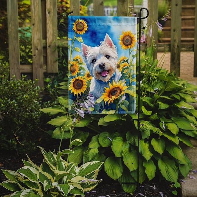 Caroline's Treasures DAC6174GF Westie in Sunflowers Garden Flag Mailbox Flag Decorative Yard Flag Banner Outside Patio Artwork Yard Flower Beds, Garden Size, Multicolor