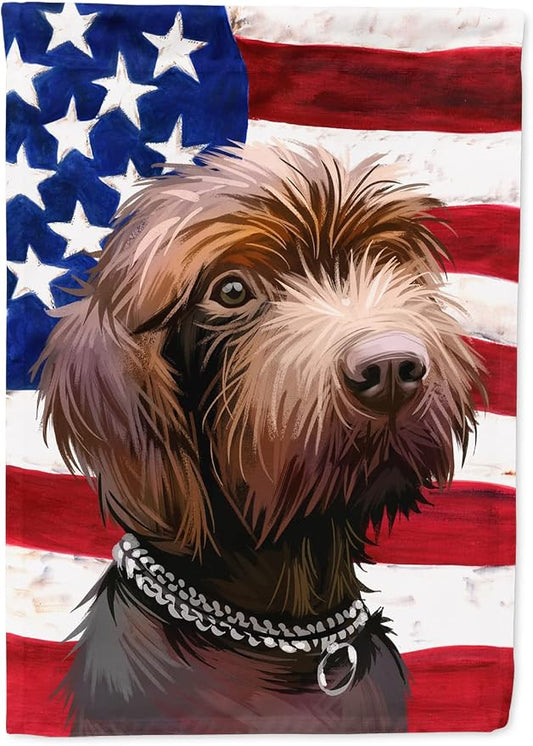 Caroline's Treasures CK6664CHF Pudelpointer Dog American Flag House Flag Large Porch Sleeve Pole Decorative Outside Yard Banner Artwork Wall Hanging, Polyester, House Size, Multicolor