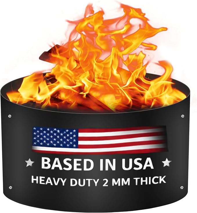 FEBTECH - 38" Dia x 12" H Fire Ring for Outside Fire Pit - No Bottom | Powder Coated 2mm Carbon Steel Deep Fire Ring Insert Liner for Above or In Ground Fire Pit, Outdoor Garden & Camping