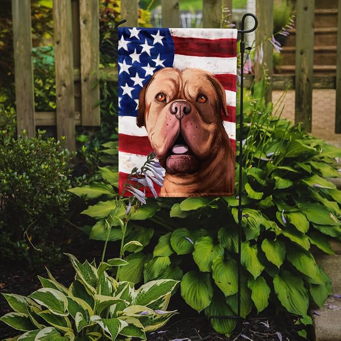 Caroline's Treasures CK6505GF Dogue de Bordeaux Dog American Flag Garden Flag Mailbox Flag Decorative Yard Flag Banner Outside Patio Artwork Yard Flower Beds, Garden Size, Multicolor