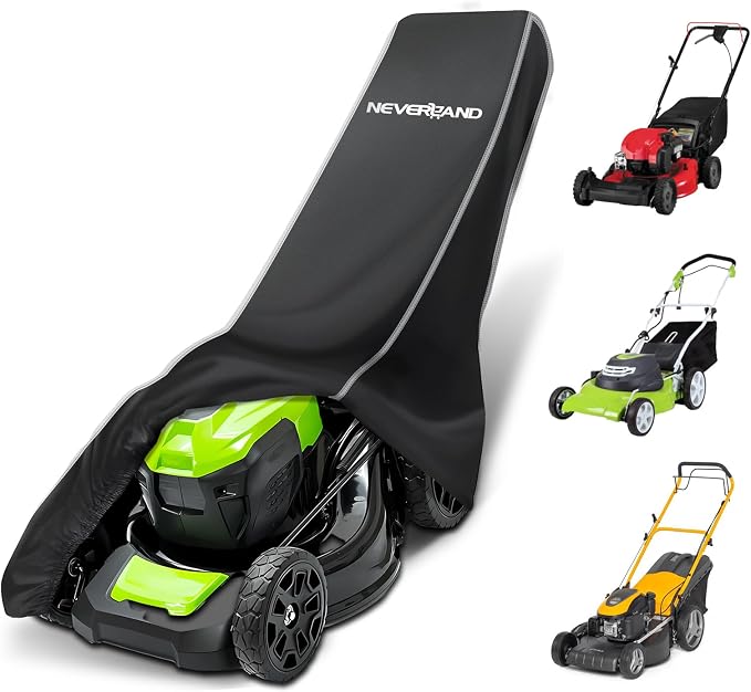 NEVERLAND Push Mower Cover - 800D Waterproof Heavy Duty for Outdoor Storage | Universal Fit Walk-behind Mowers up to 22", UV protection, windproof elastic hem, includes storage bag, protects electronics