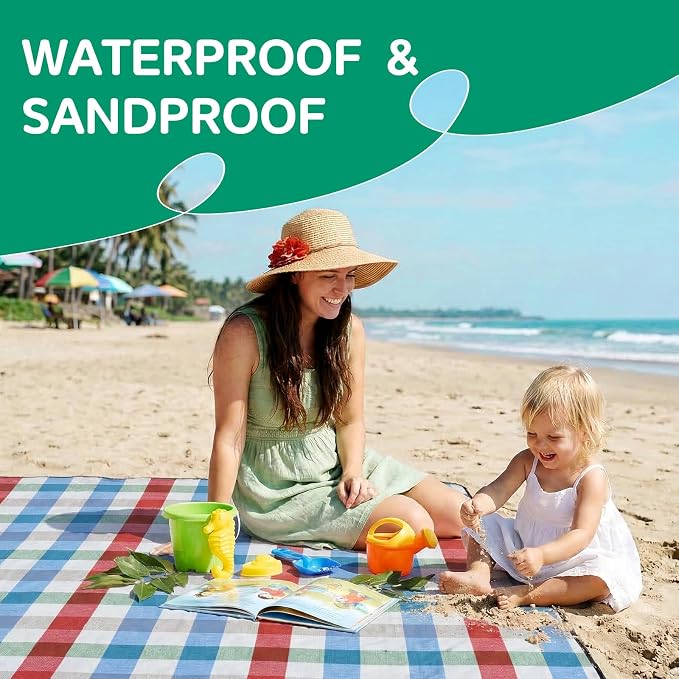 Waterproof Beach Blanket Picnic Outdoor Mat Extra Large Women Men Family Summer Vacation Essentials Lake Day Must Haves Travel Accessories Supplies Camp Gear Stuff Necessities Items Gadget Needs Gift