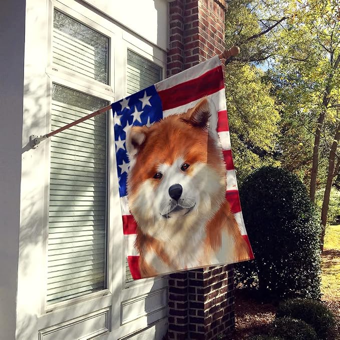 Caroline's Treasures CK6387CHF Akita American Flag House Flag Large Porch Sleeve Pole Decorative Outside Yard Banner Artwork Wall Hanging, Polyester, House Size, Multicolor