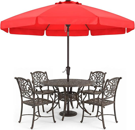 ABCCANOPY 10ft Scalloped Patio Umbrella, Outdoor Table Umbrella with Tilt and Crank, Fiberglass Ribs Deck Umbrella for Patio, Pool, Garden, Picnic (Bright Red)