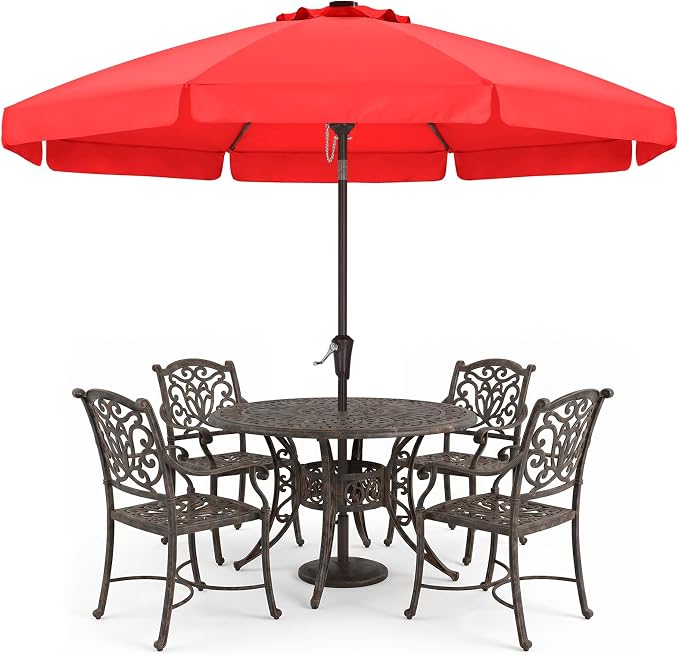 ABCCANOPY 10ft Scalloped Patio Umbrella, Outdoor Table Umbrella with Tilt and Crank, Fiberglass Ribs Deck Umbrella for Patio, Pool, Garden, Picnic (Red)