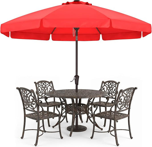 ABCCANOPY 10ft Scalloped Patio Umbrella, Outdoor Table Umbrella with Tilt and Crank, Fiberglass Ribs Deck Umbrella for Patio, Pool, Garden, Picnic (Red)