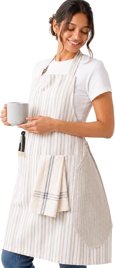 100% Cotton Kitchen Apron with 2 Pockets – Adjustable Chef Apron for Cooking Baking BBQ – Unisex Apron